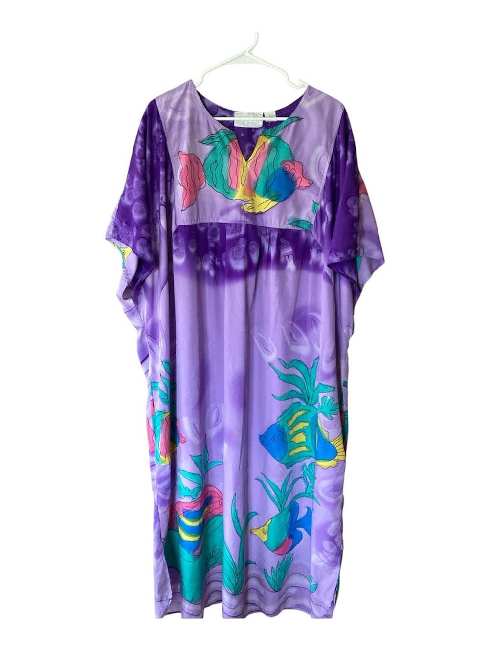 Vintage Tropical Beach Fish Vacation MuuMuu Purple Gown Dress Lounge Cruise 2X